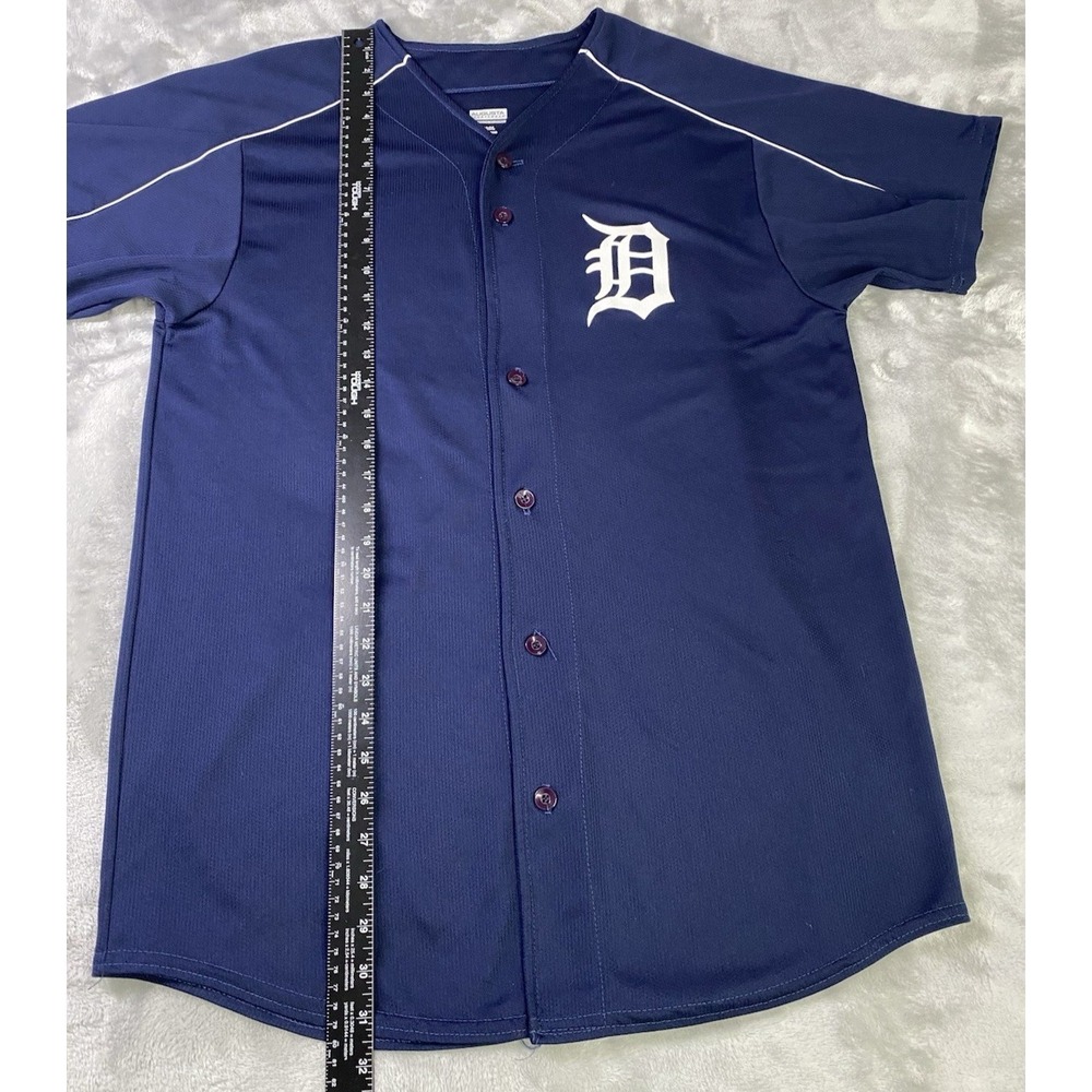 Augusta Baseball Jersey Mens L Navy Blue Detroit Tigers Style Button Up #9 - Picture 4 of 6